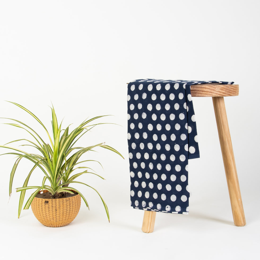  Indigo Blue Polkas Dot Hand Block Print Cotton Fabric