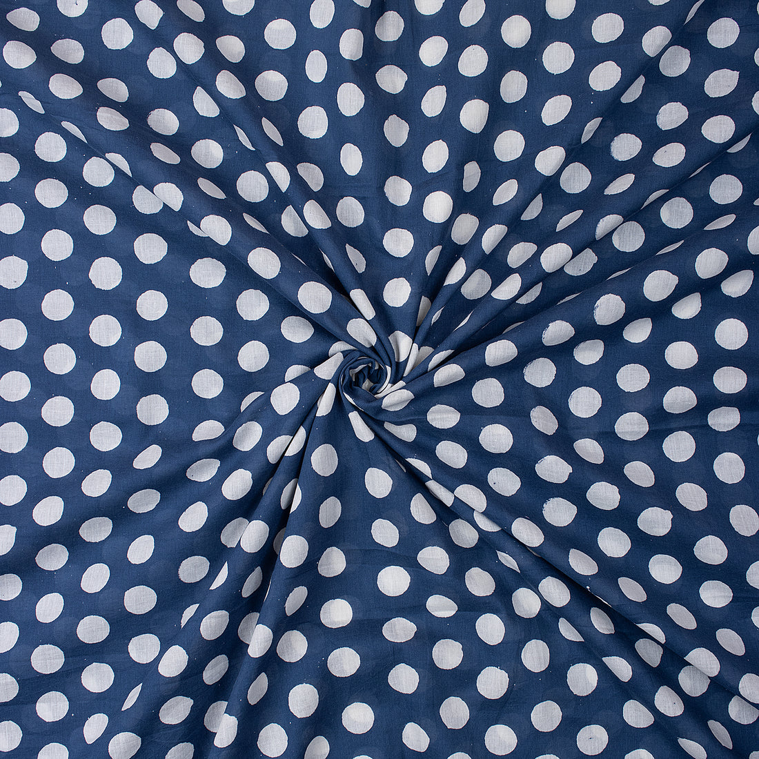  Indigo Blue Polkas Dot Hand Block Print Cotton Fabric