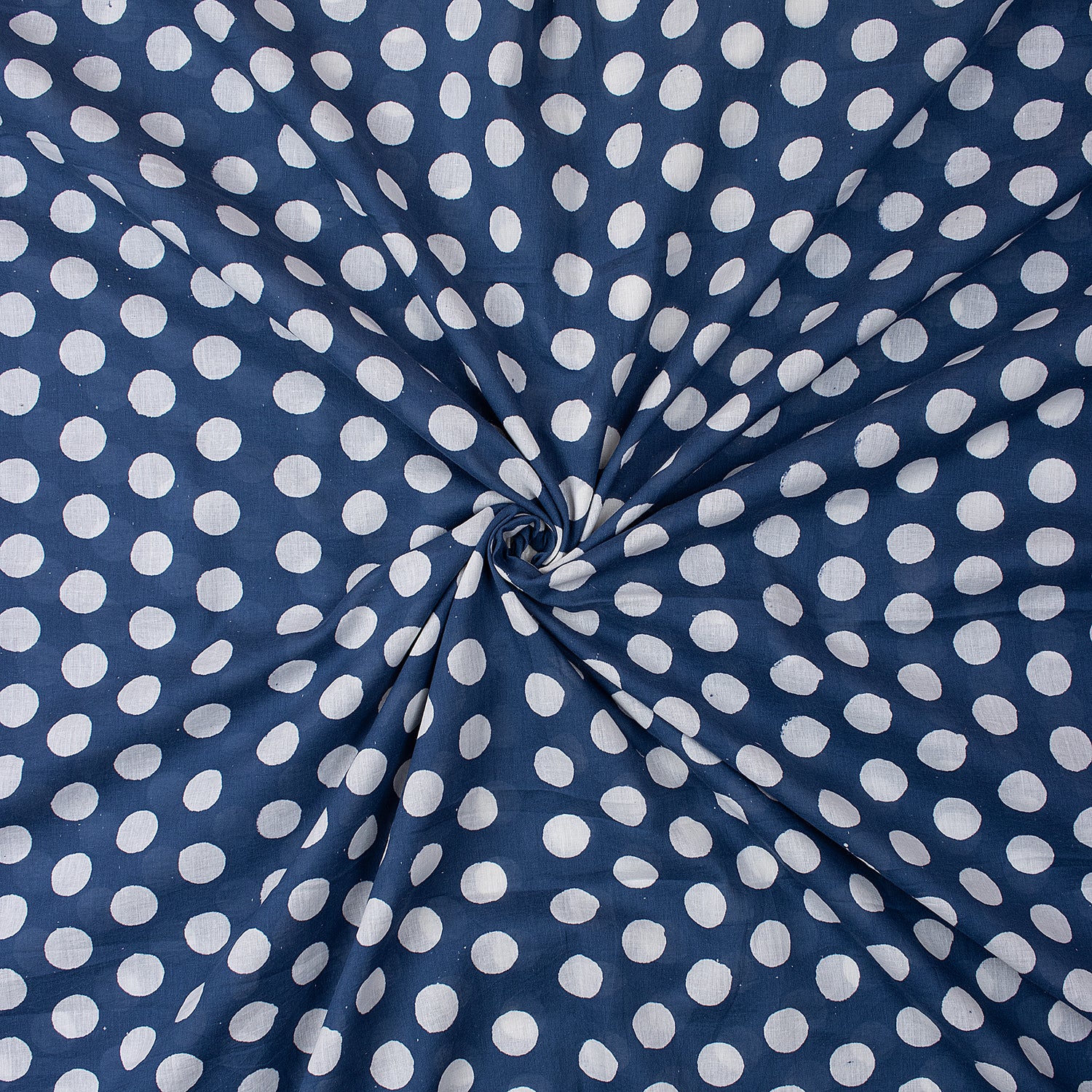  Indigo Blue Polkas Dot Hand Block Print Cotton Fabric