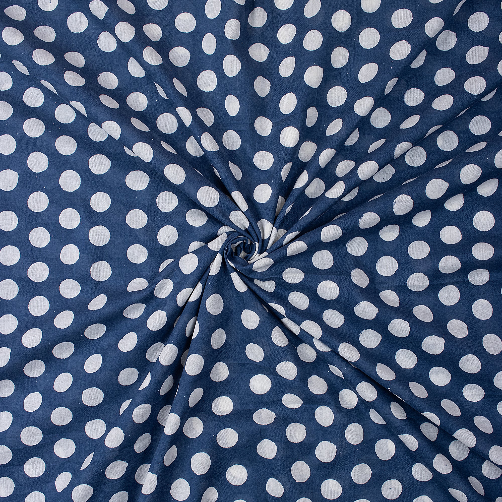  Indigo Blue Polkas Dot Hand Block Print Cotton Fabric