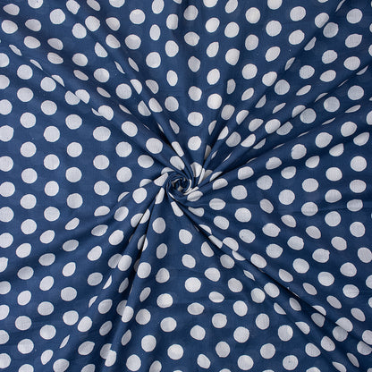  Indigo Blue Polkas Dot Hand Block Print Cotton Fabric