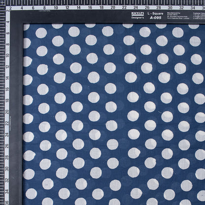  Indigo Blue Polkas Dot Hand Block Print Cotton Fabric