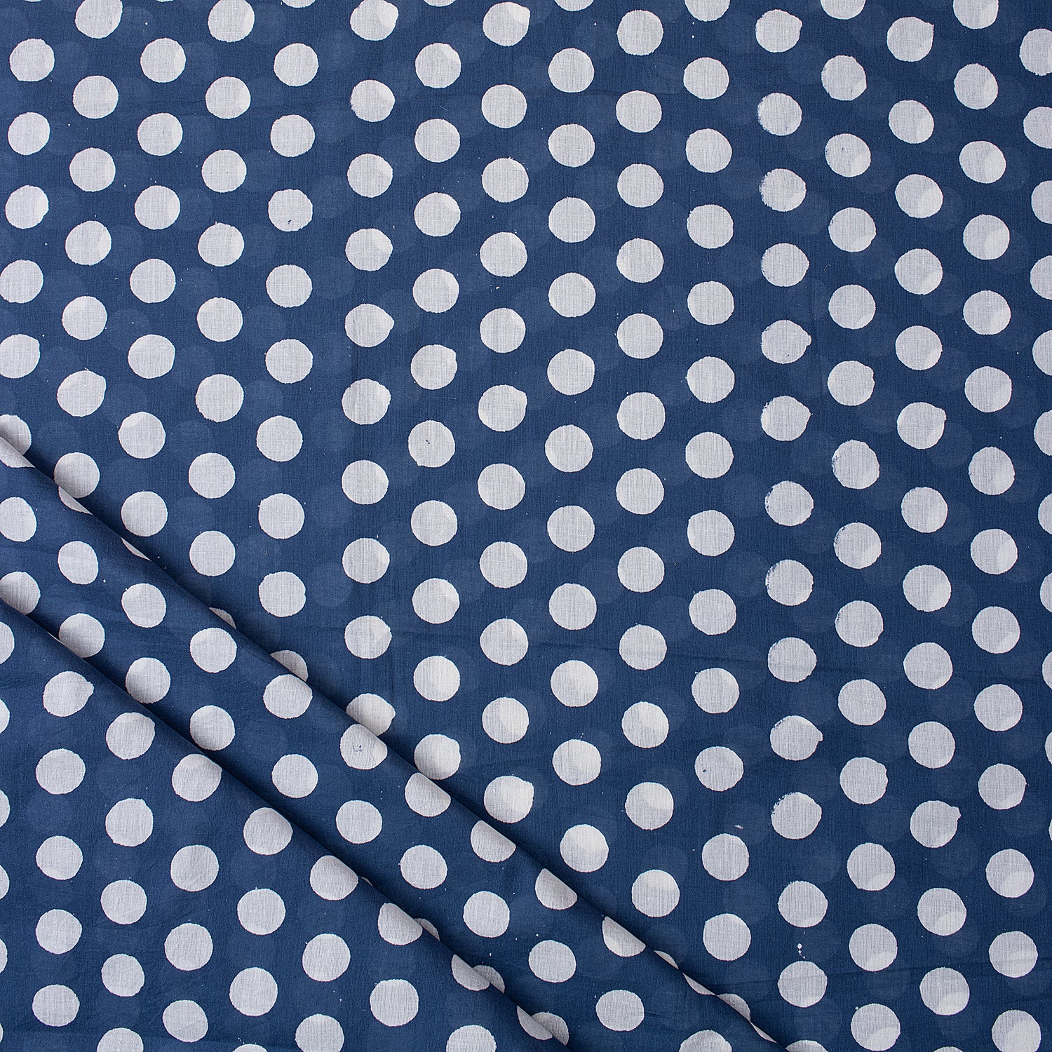  Indigo Blue Polkas Dot Hand Block Print Cotton Fabric