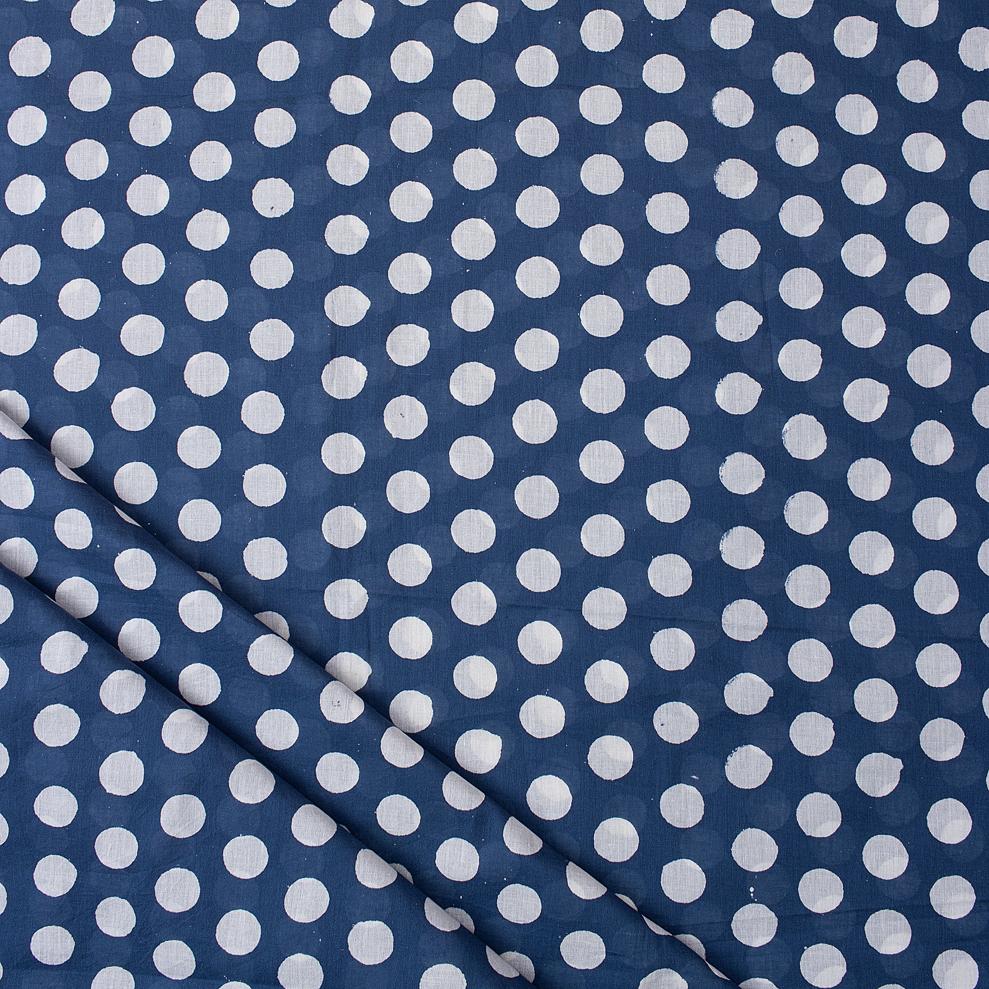  Indigo Blue Polkas Dot Hand Block Print Cotton Fabric