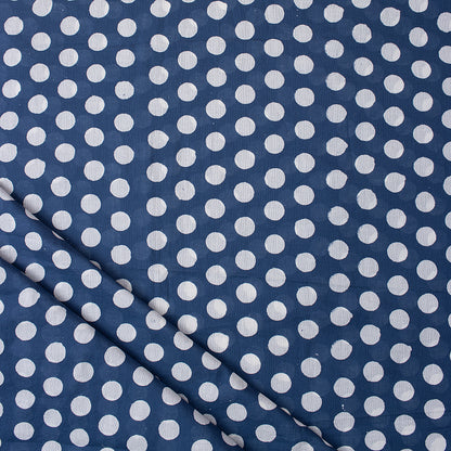  Indigo Blue Polkas Dot Hand Block Print Cotton Fabric