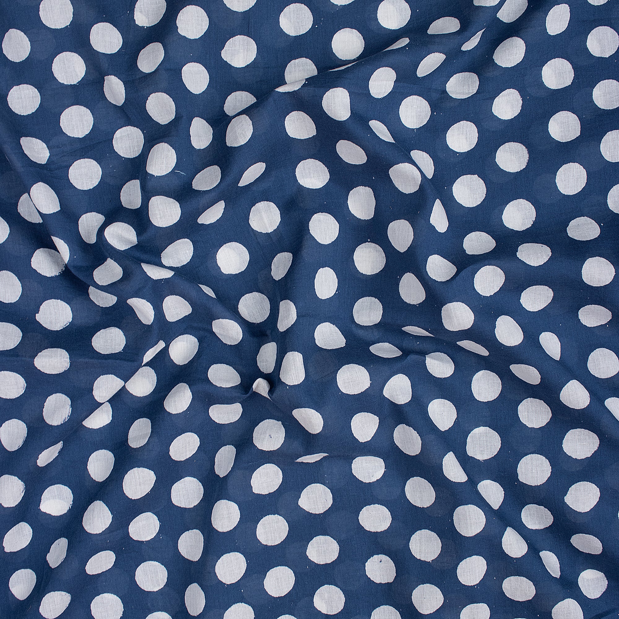  Indigo Blue Polkas Dot Hand Block Print Cotton Fabric