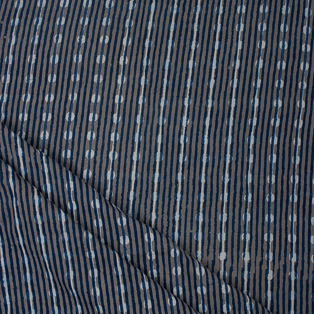 Indigo Blue Striped Print Cotton Cloth Fabric