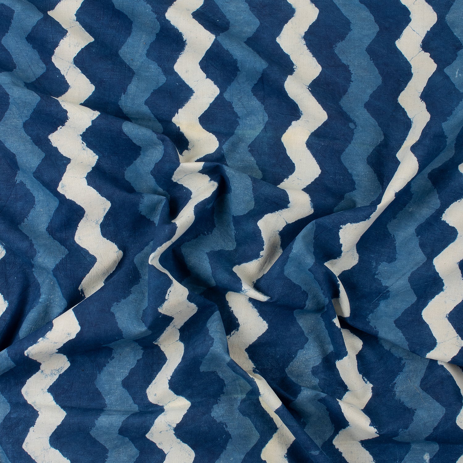 Indigo Blue Wave Hand Block Print Fabric
