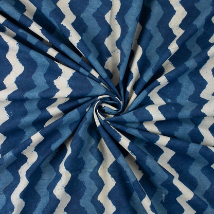 Indigo Blue Wave Hand Block Print Fabric