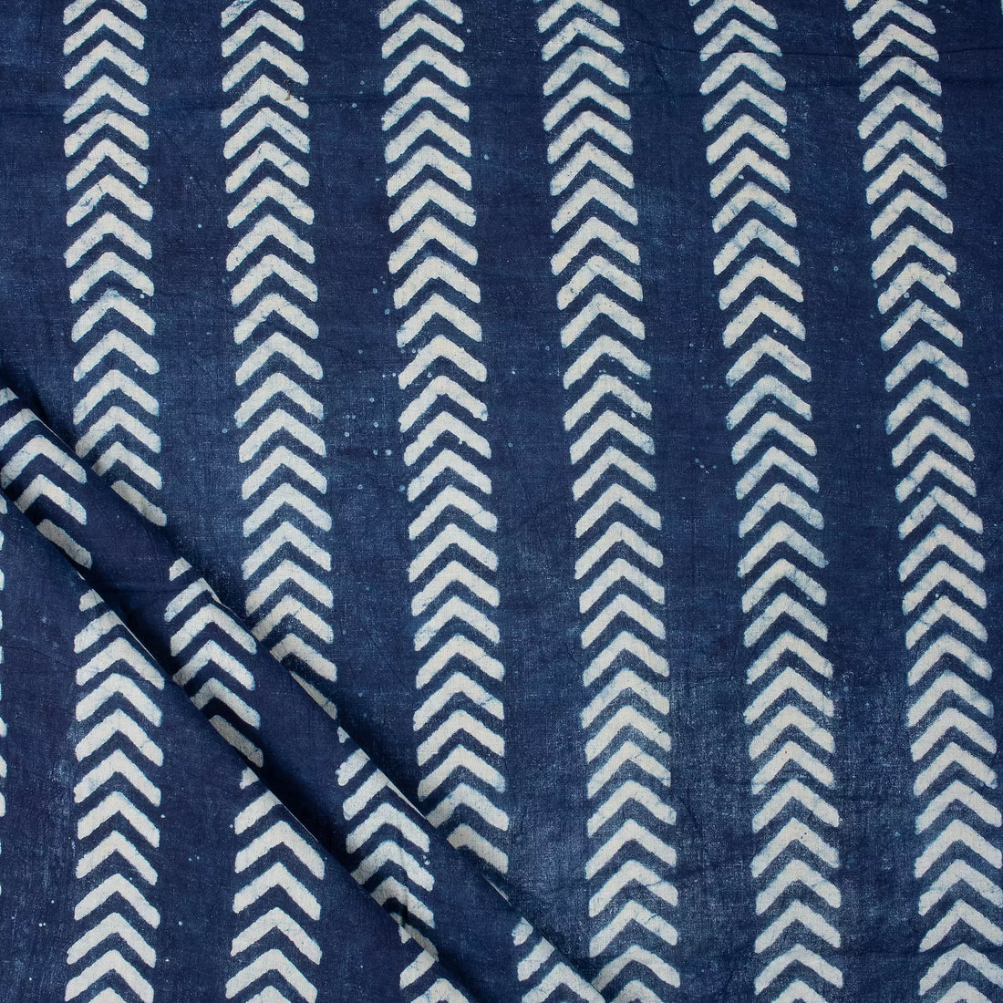 Indigo Chevron Stripe Hand Block Printed Cotton Fabric