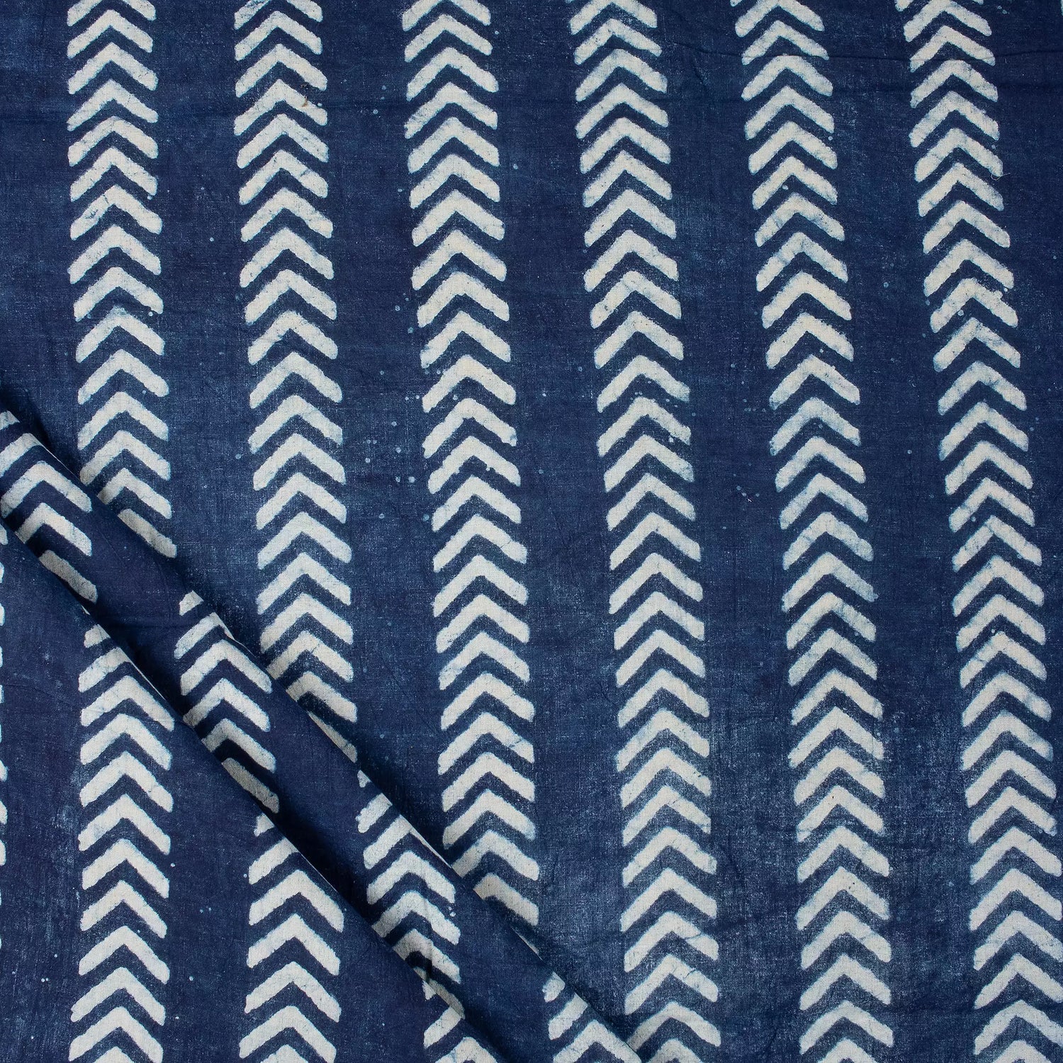 Indigo Chevron Stripe Hand Block Printed Cotton Fabric