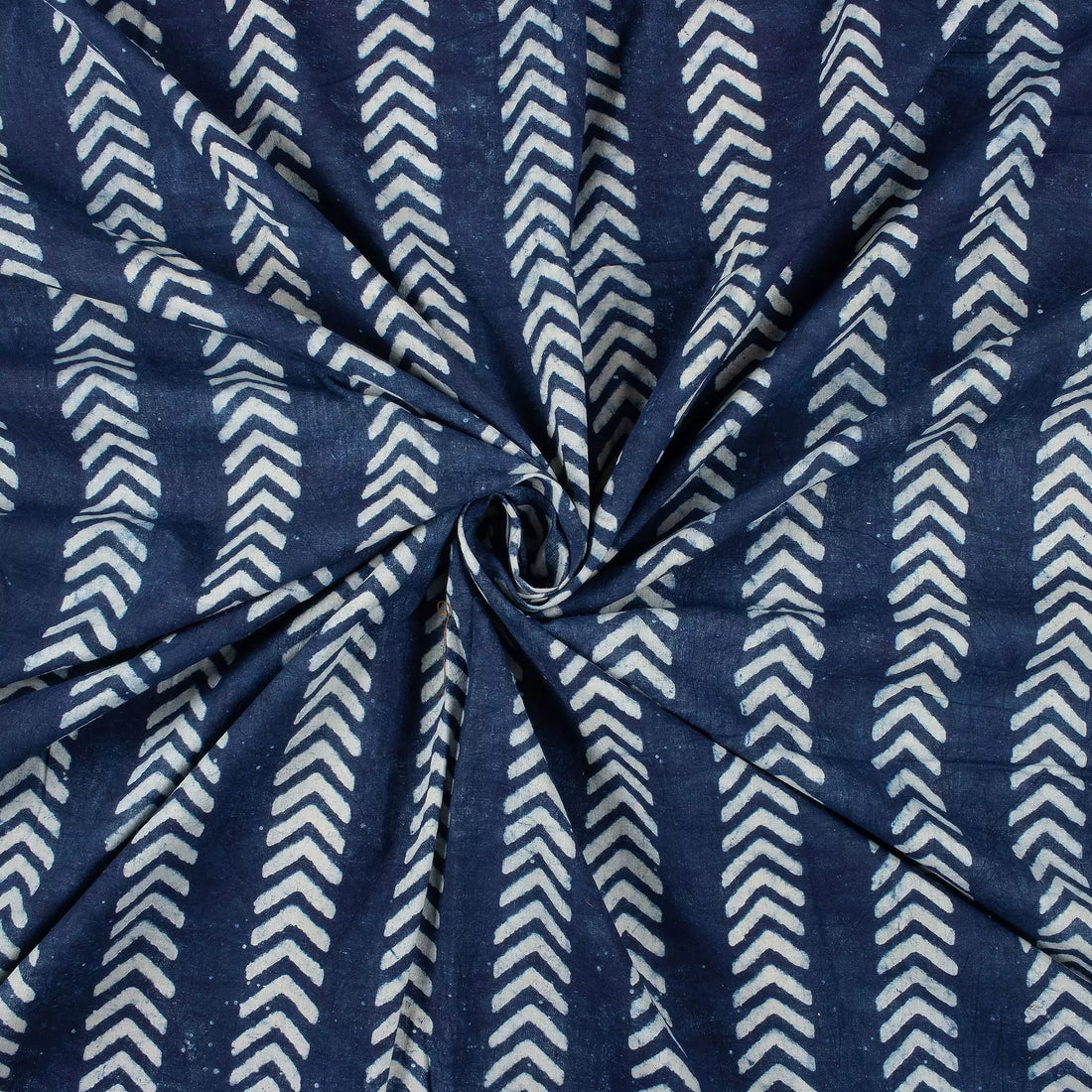 Indigo Chevron Stripe Hand Block Printed Cotton Fabric