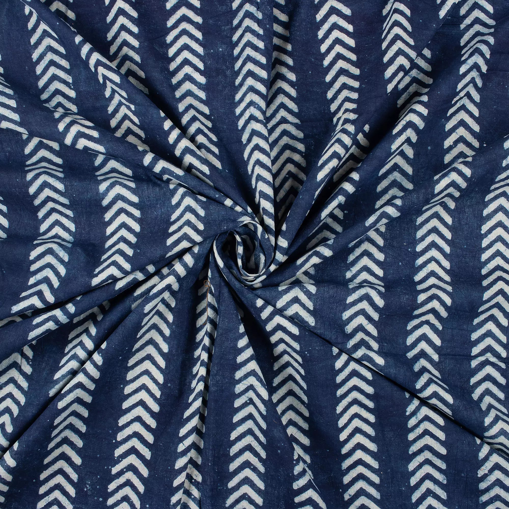 Indigo Chevron Stripe Hand Block Printed Cotton Fabric