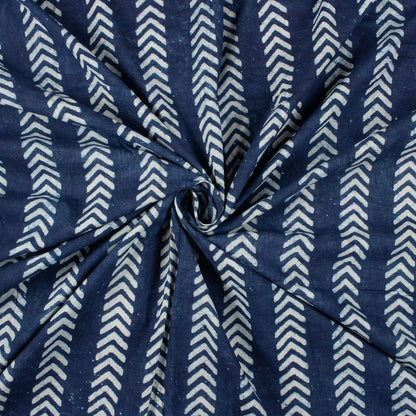 Indigo Chevron Stripe Hand Block Printed Cotton Fabric