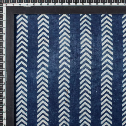 Indigo Chevron Stripe Hand Block Printed Cotton Fabric