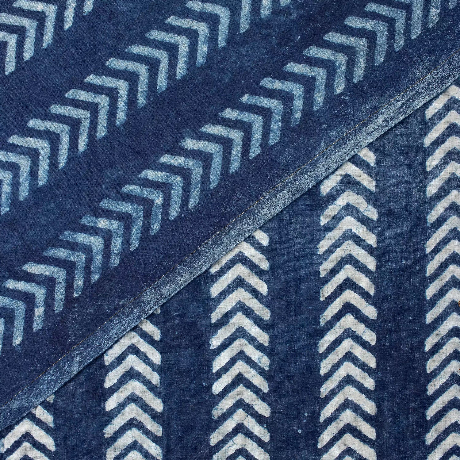 Indigo Chevron Stripe Hand Block Printed Cotton Fabric