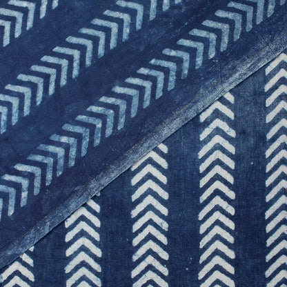 Indigo Chevron Stripe Hand Block Printed Cotton Fabric