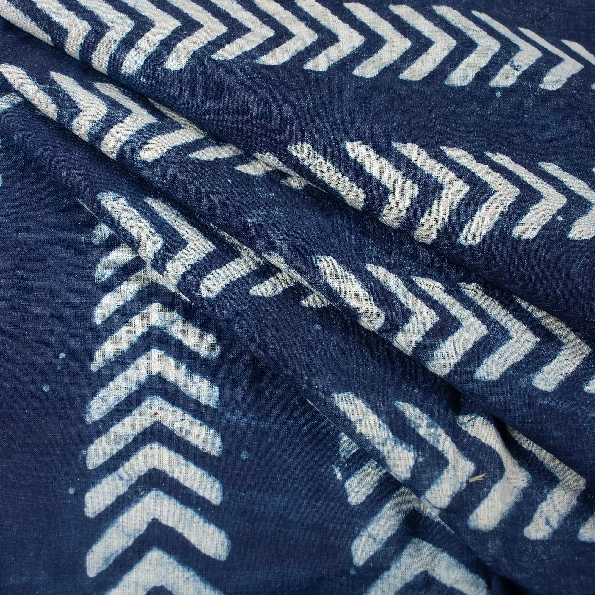 Indigo Chevron Stripe Hand Block Printed Cotton Fabric