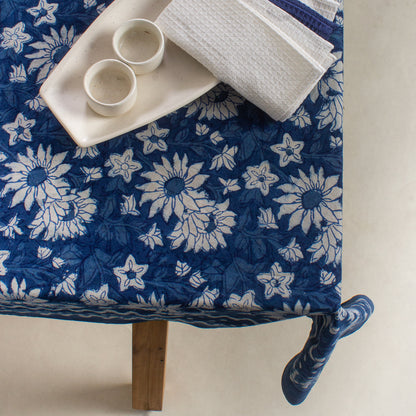 Indigo Dabu Hand Block Print Cotton Dining Table Cloth