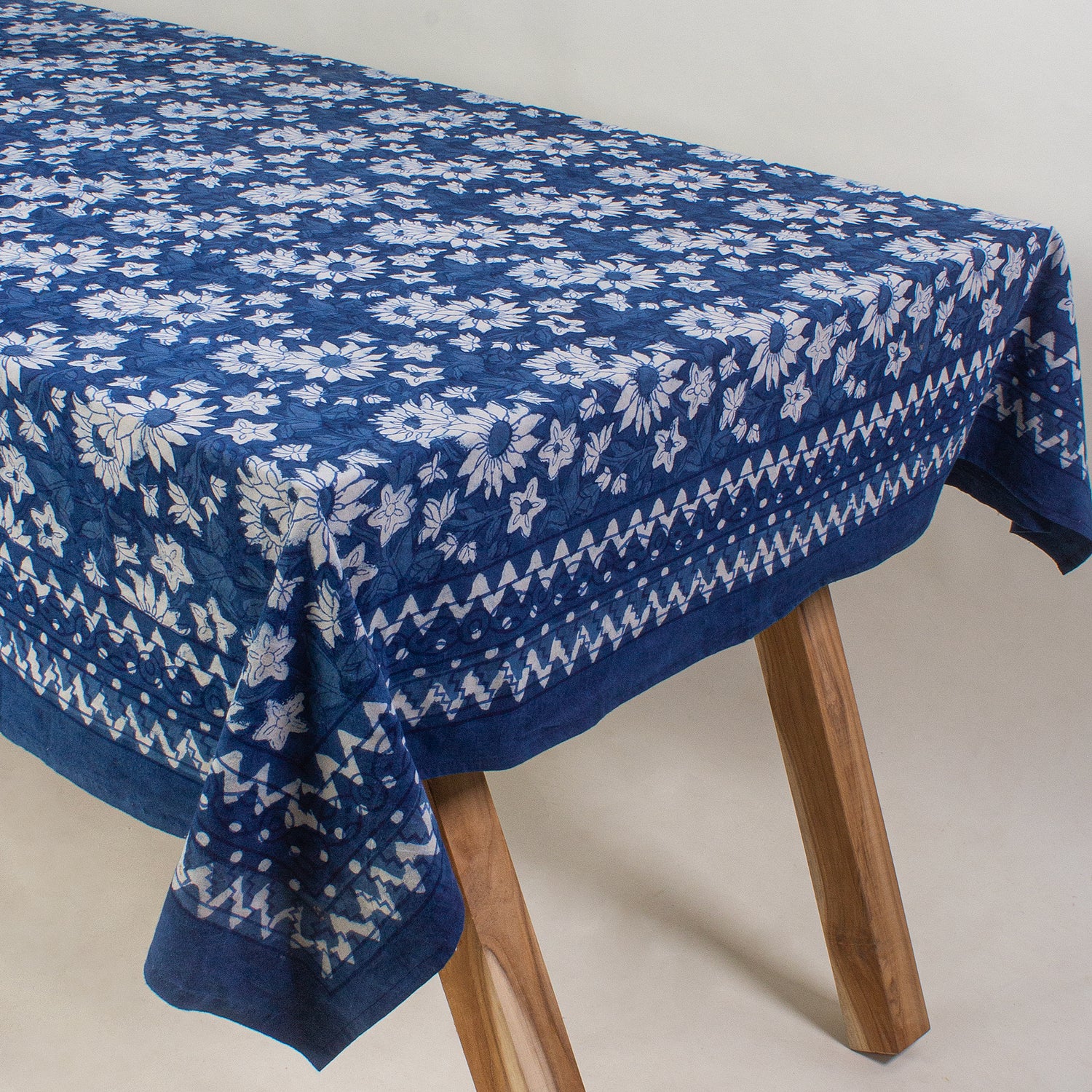 Indigo Dabu Hand Block Print Cotton Dining Table Cloth