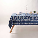 Indigo Dabu Hand Block Print Cotton Dining Tablecloth