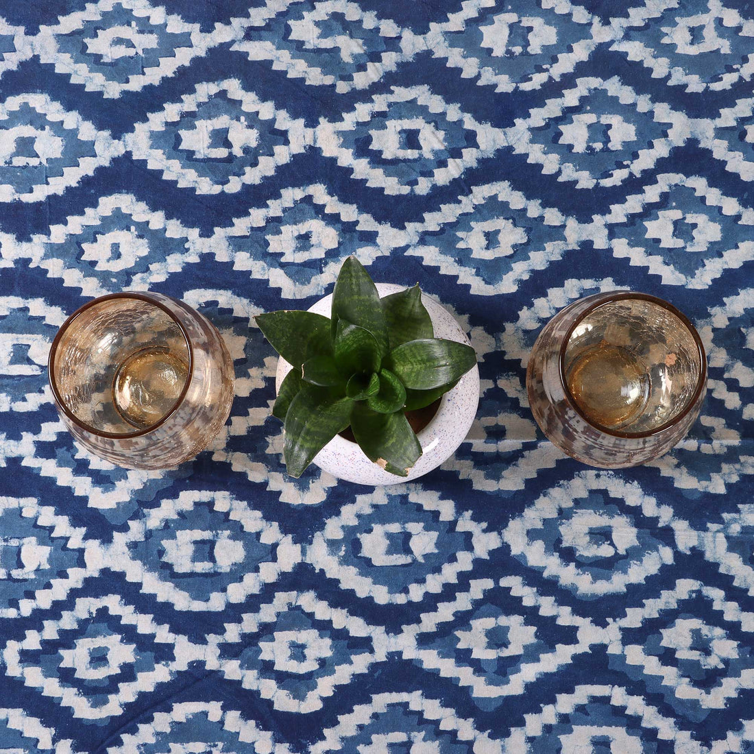  Indigo Dabu Hand Block Print Cotton Dining Tablecloth