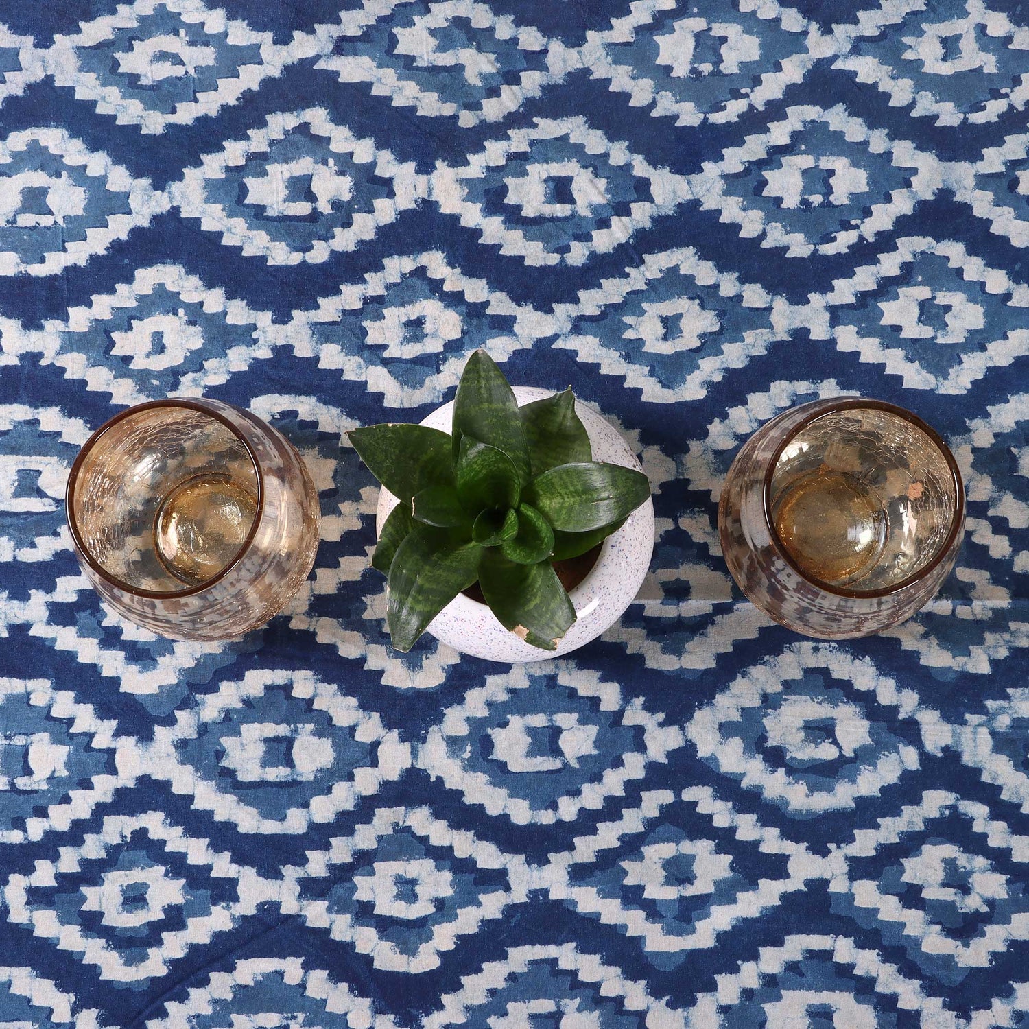  Indigo Dabu Hand Block Print Cotton Dining Tablecloth