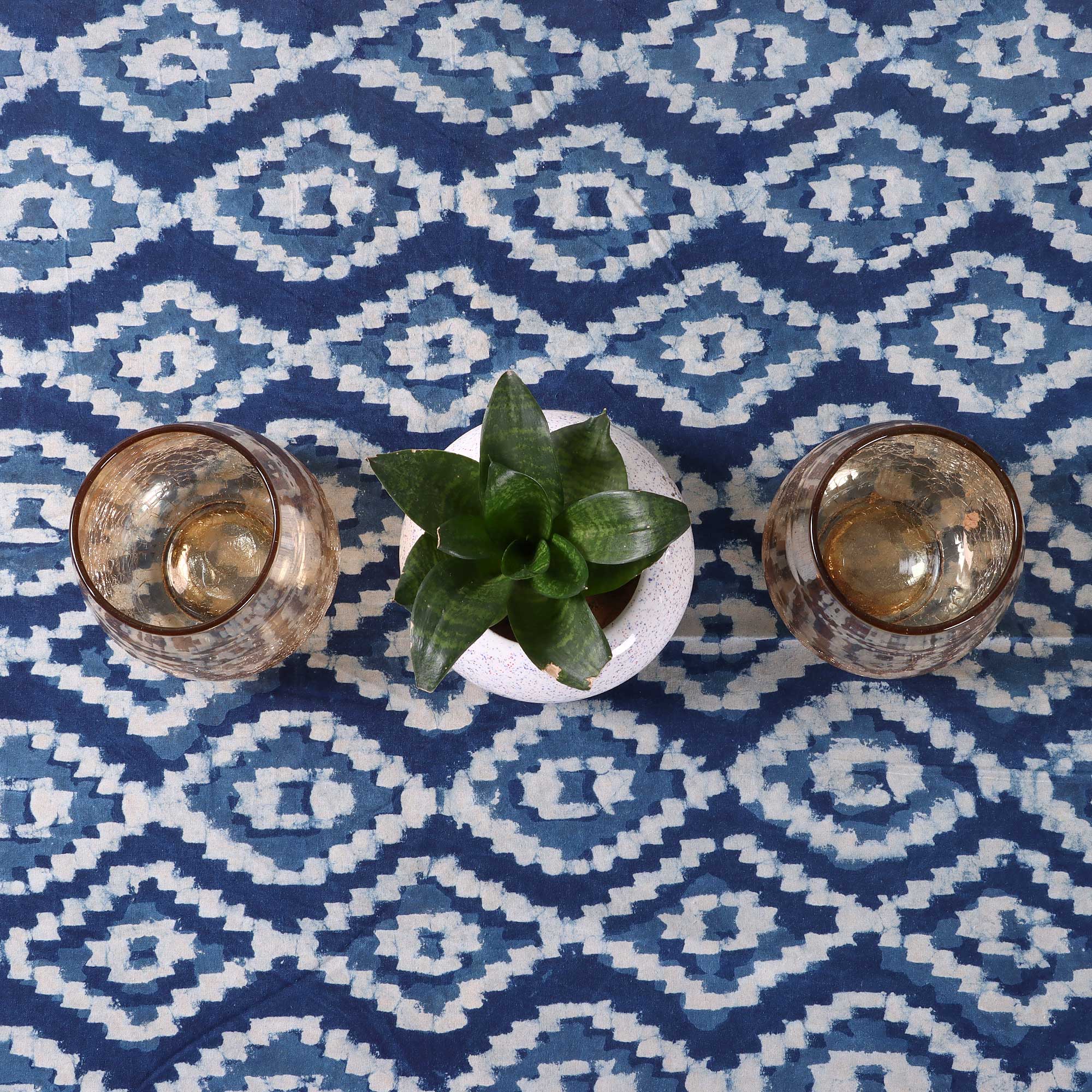  Indigo Dabu Hand Block Print Cotton Dining Tablecloth