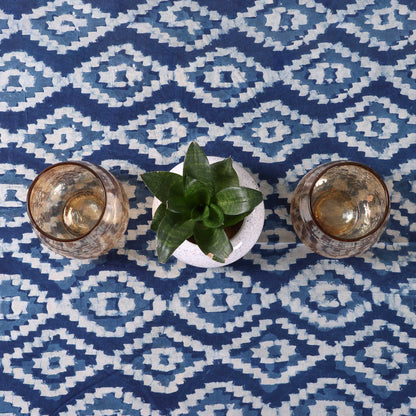  Indigo Dabu Hand Block Print Cotton Dining Tablecloth