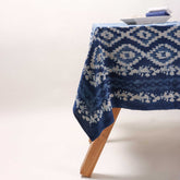  Indigo Dabu Hand Block Print Cotton Dining Tablecloth