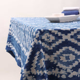  Indigo Dabu Hand Block Print Cotton Dining Tablecloth