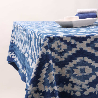  Indigo Dabu Hand Block Print Cotton Dining Tablecloth