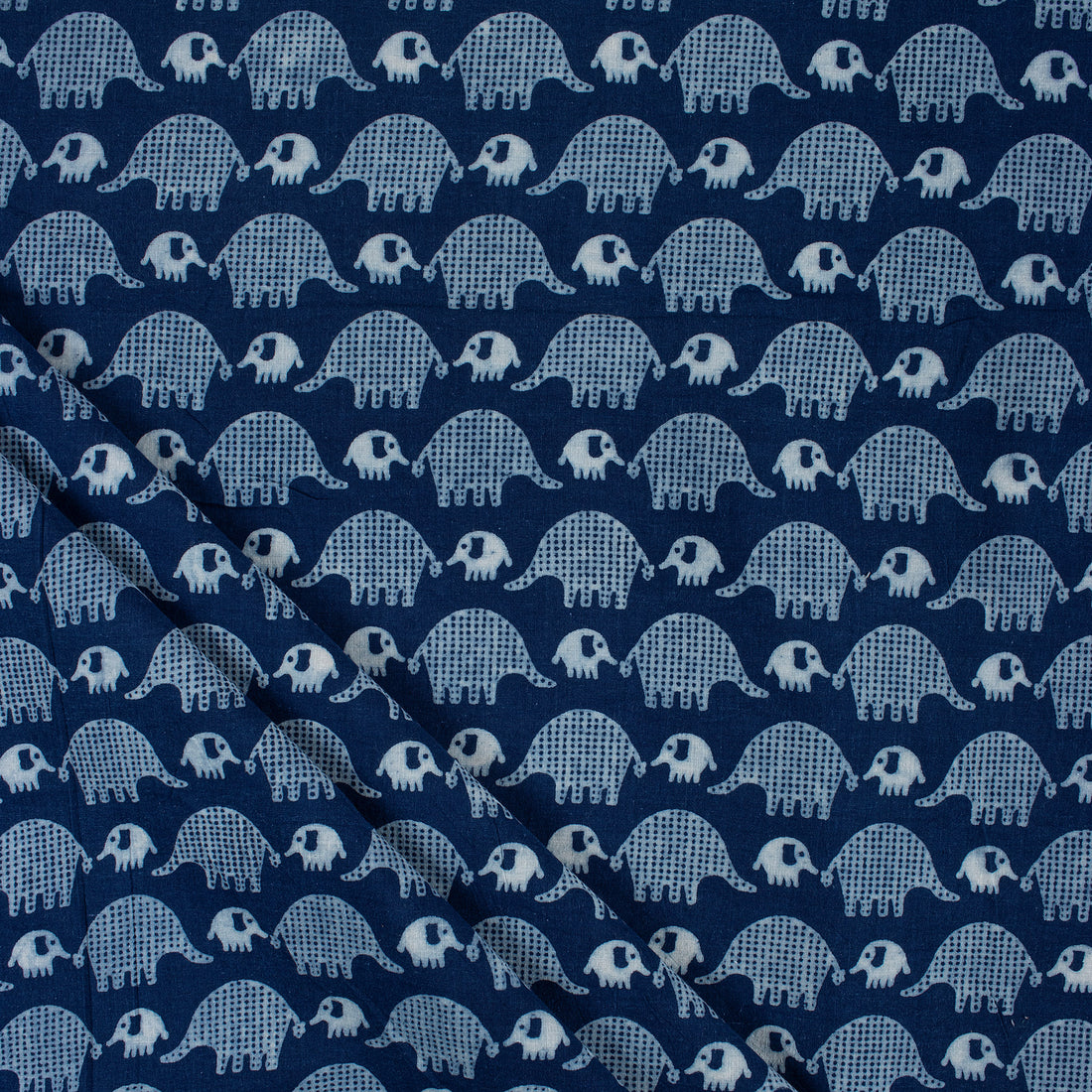 Indigo Dyed Hand Block Animal Printed Cotton Fabric