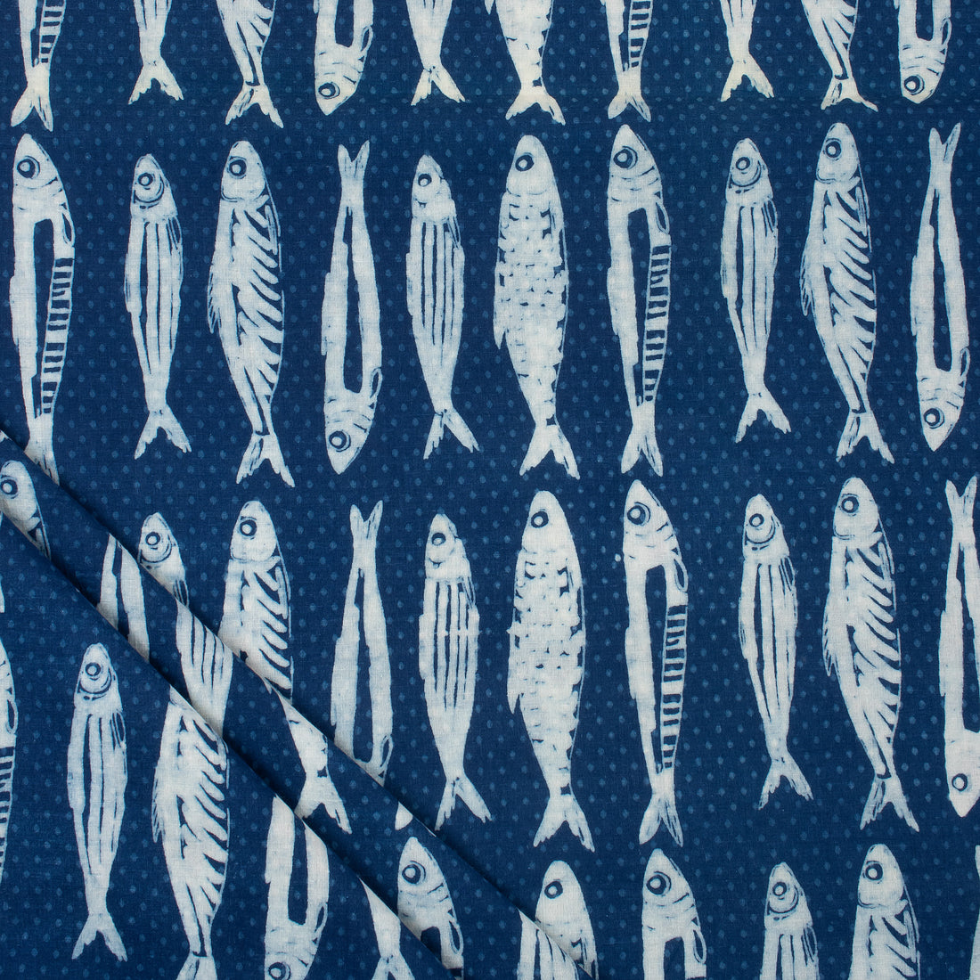 Indigo Fish Printed Organic Cotton Fabric