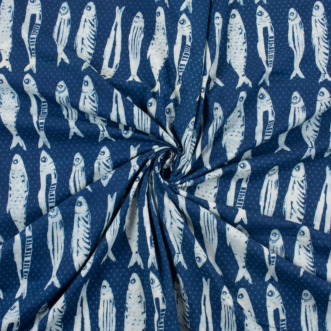 Indigo Fish Printed Organic Cotton Fabric