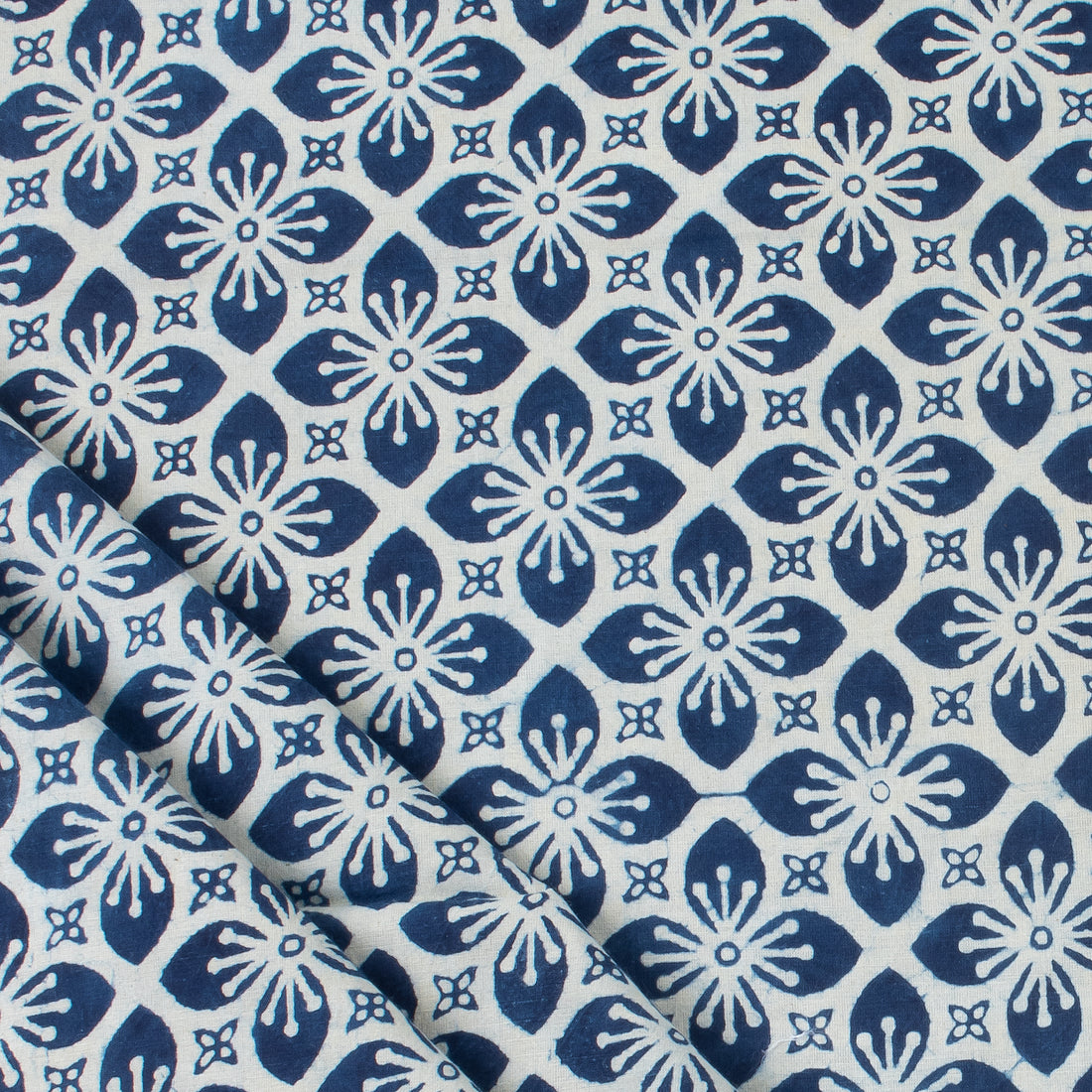 Indigo Floral Block Print Cotton fabric