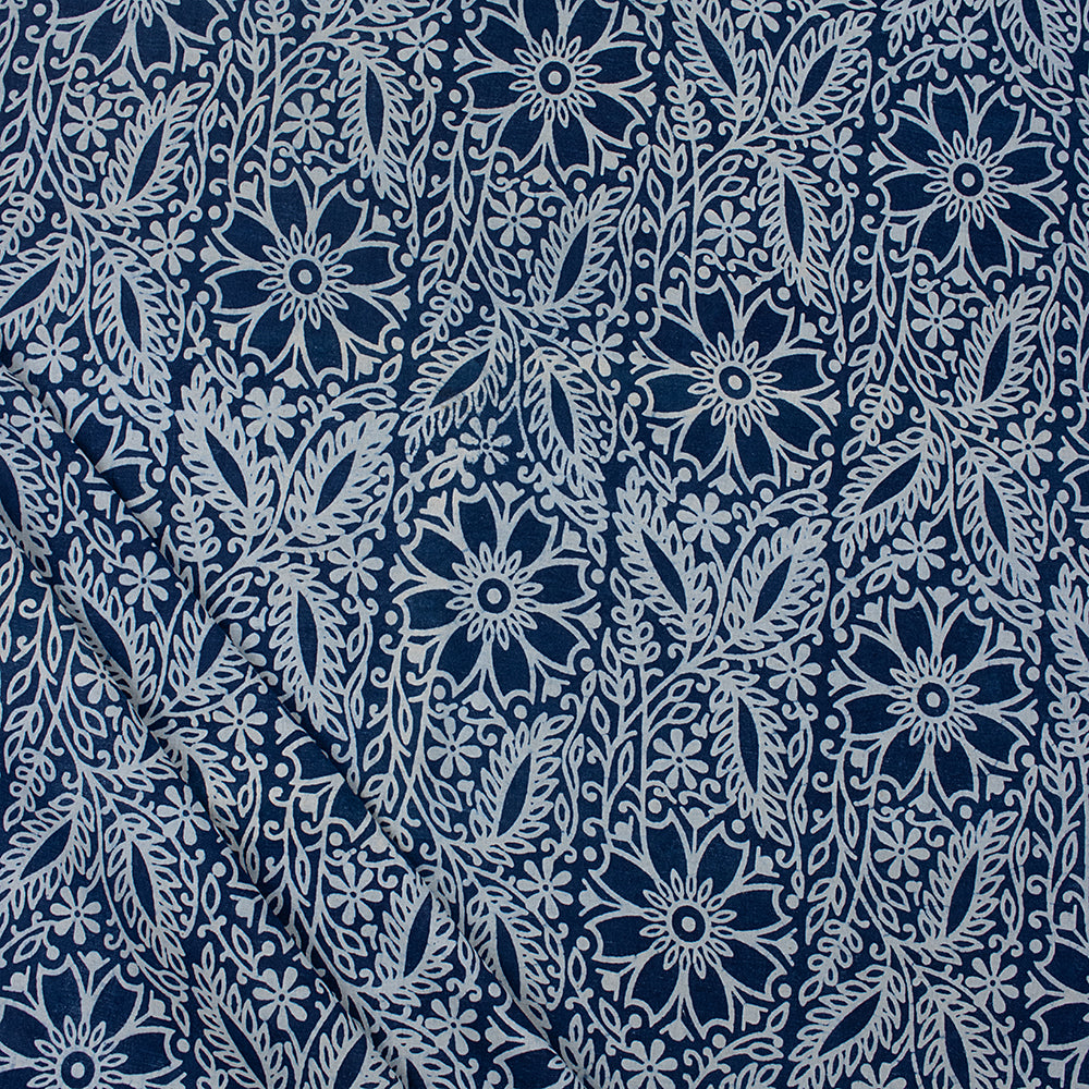 Indigo Floral Print Cotton Fabric for Dress