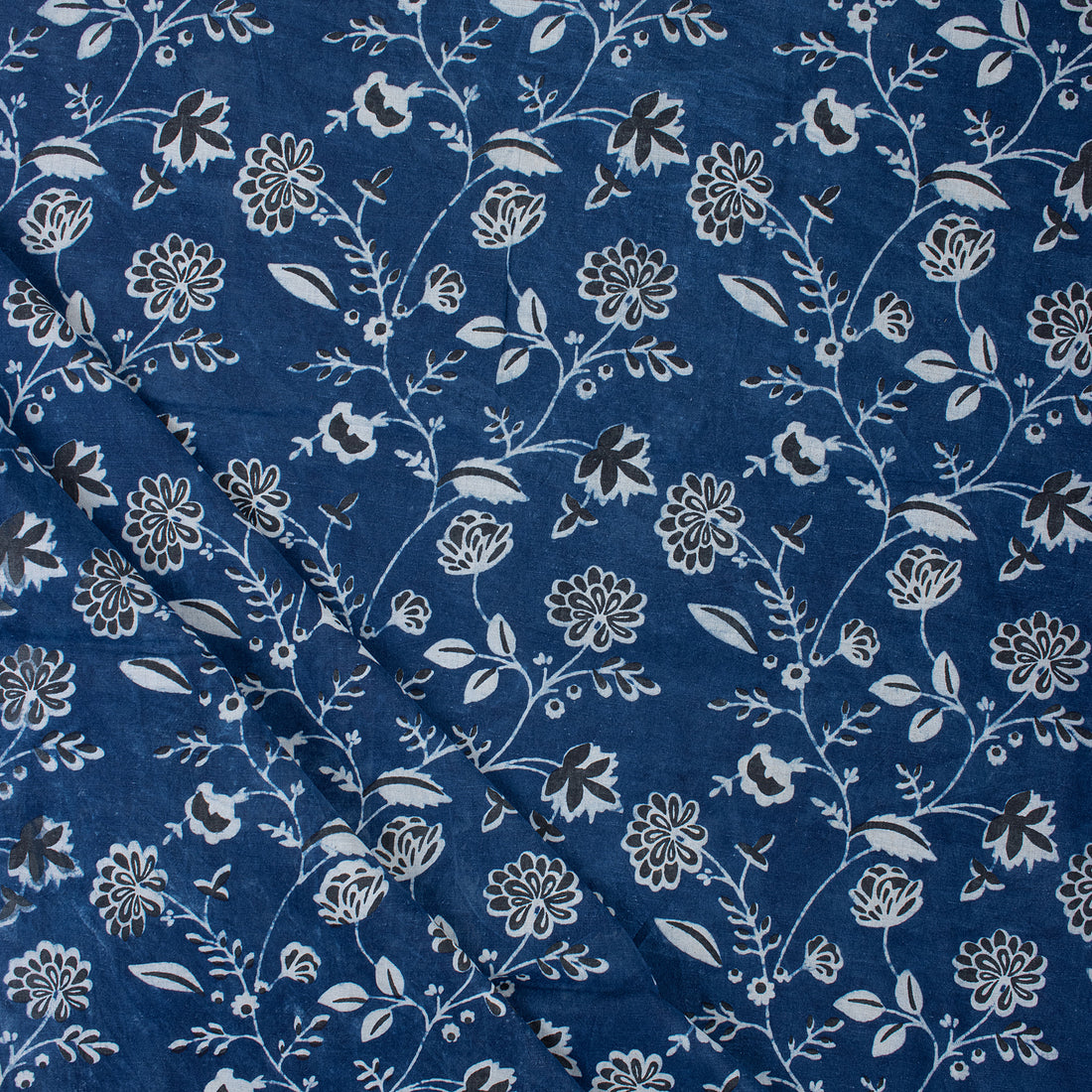 Indigo Floral Print Material Fabric 100% Cotton