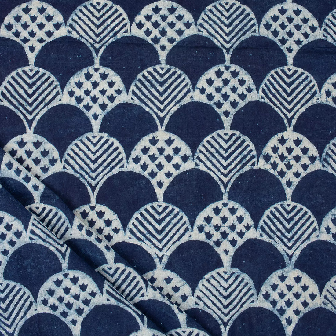 Indigo Geometric Hand Block Printed Cotton Fabric in India