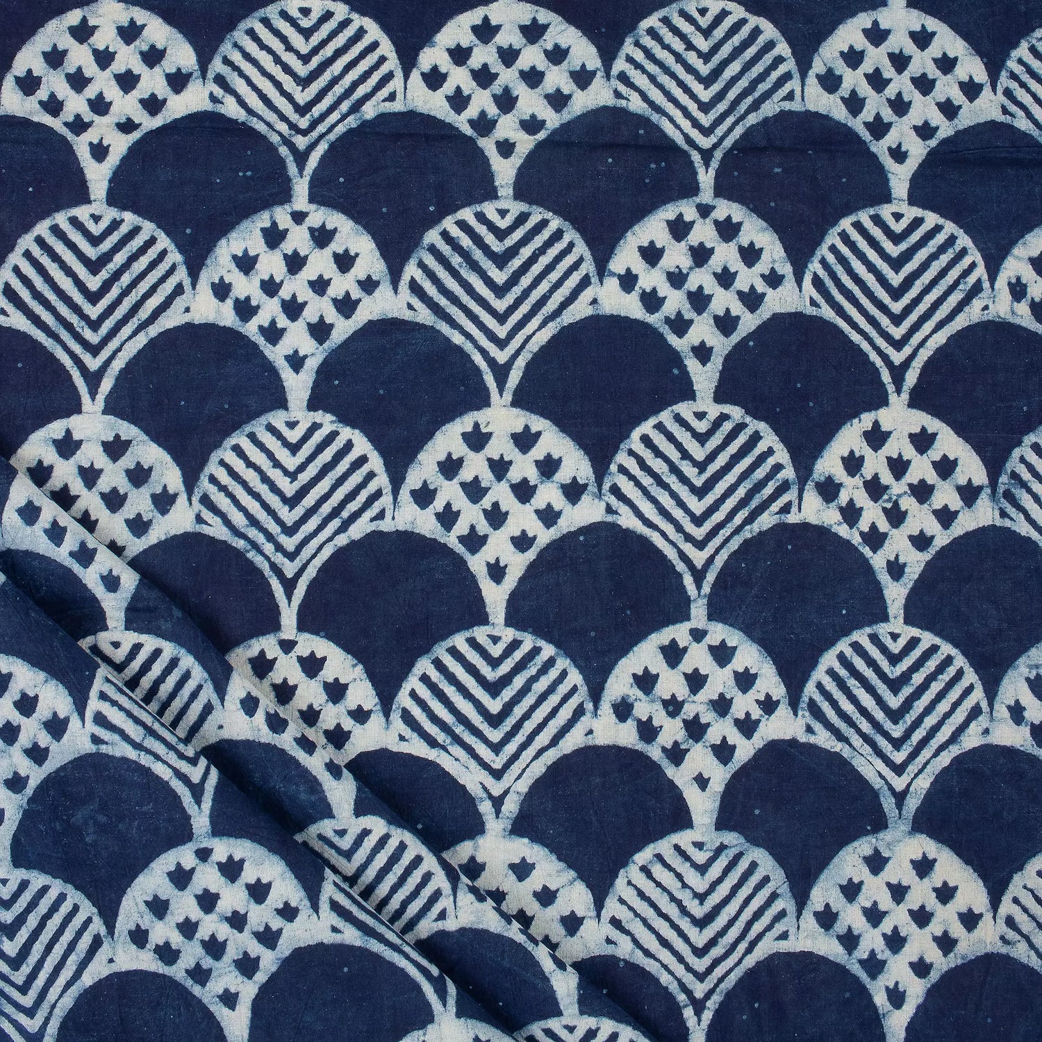 Indigo Geometric Hand Block Printed Cotton Fabric in India