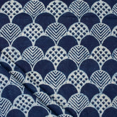 Indigo Geometric Hand Block Printed Cotton Fabric in India