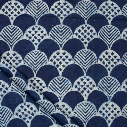 Indigo Geometric Hand Block Printed Cotton Fabric in India