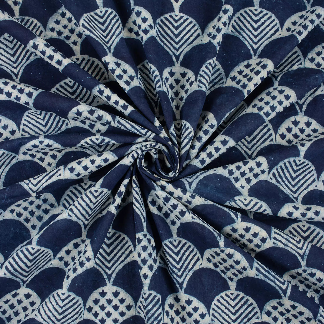 Indigo Geometric Hand Block Printed Cotton Fabric in India