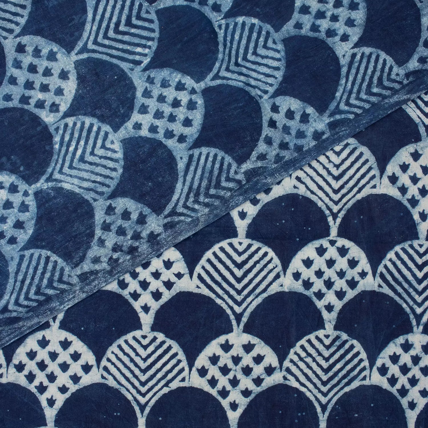 Indigo Geometric Hand Block Printed Cotton Fabric in India