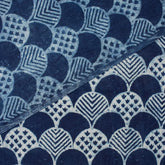 Indigo Geometric Hand Block Printed Cotton Fabric in India