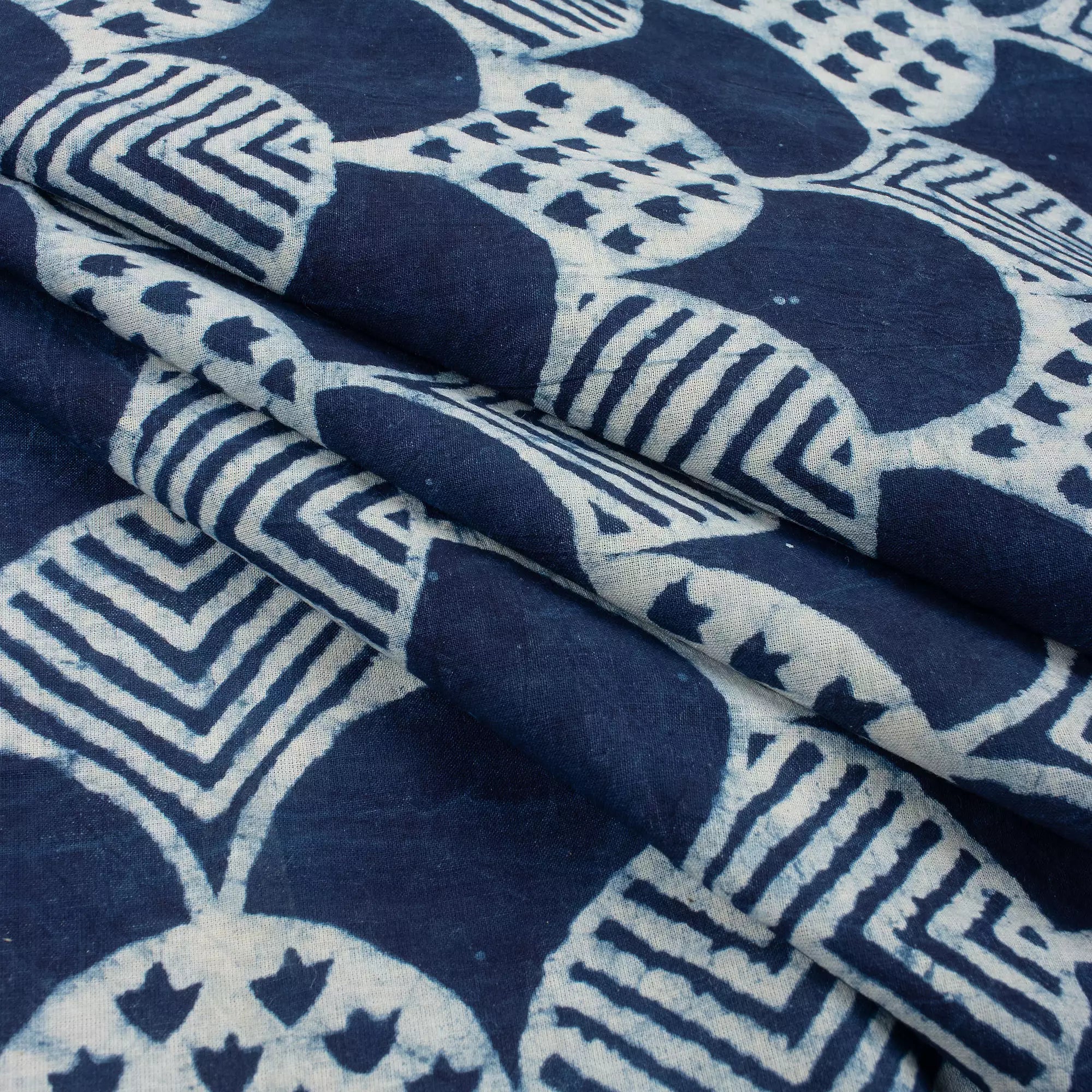 Indigo Geometric Hand Block Printed Cotton Fabric in India