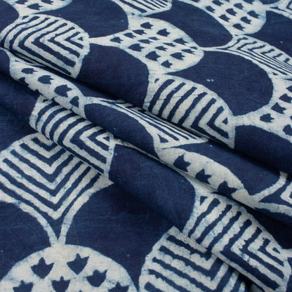 Indigo Geometric Hand Block Printed Cotton Fabric in India