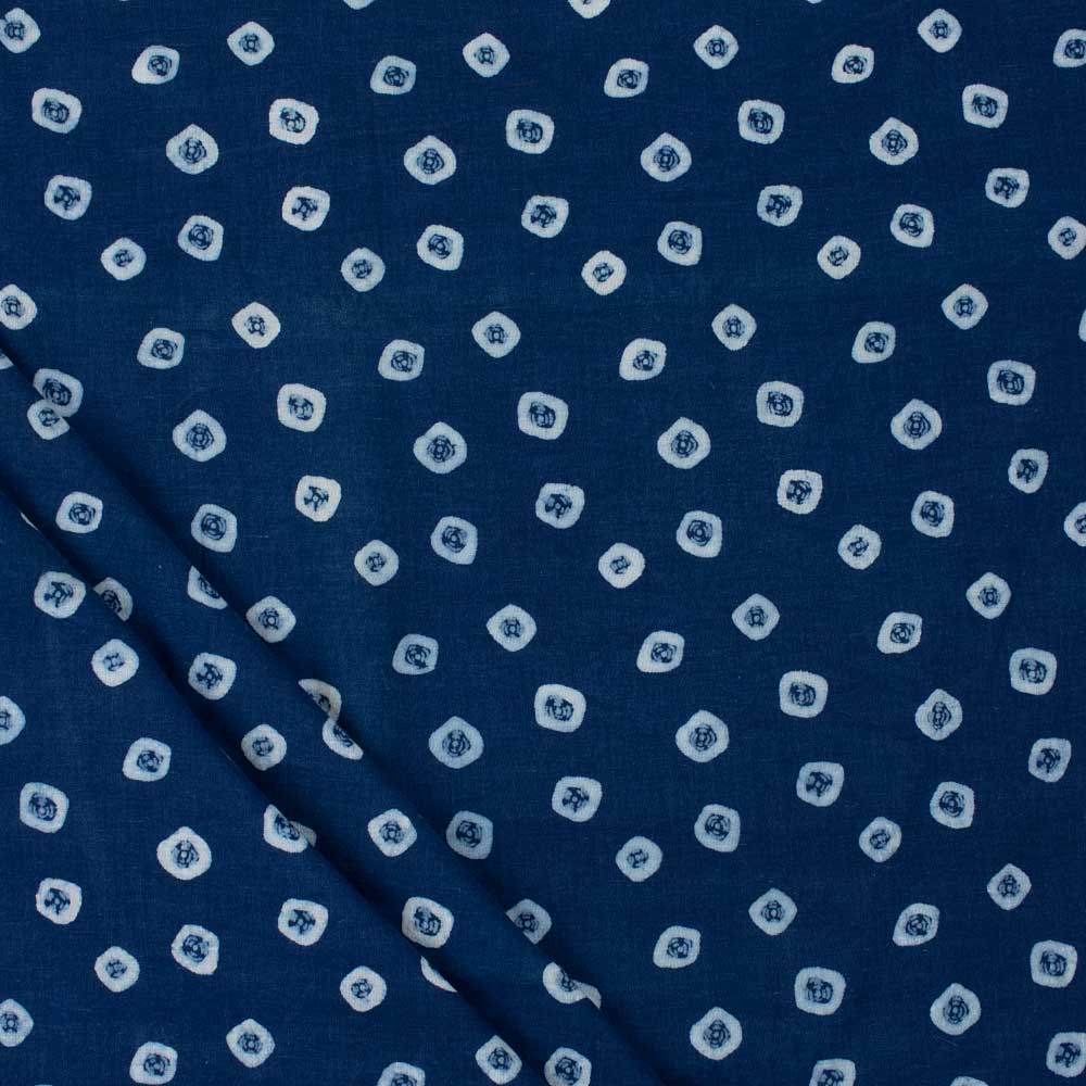 Indigo Geometrical Print Cotton Fabric By The Yard