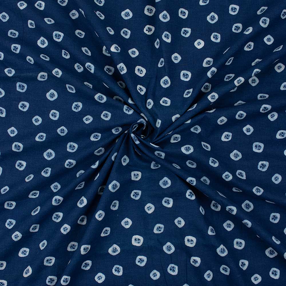 Indigo Geometrical Print Cotton Fabric By The Yard