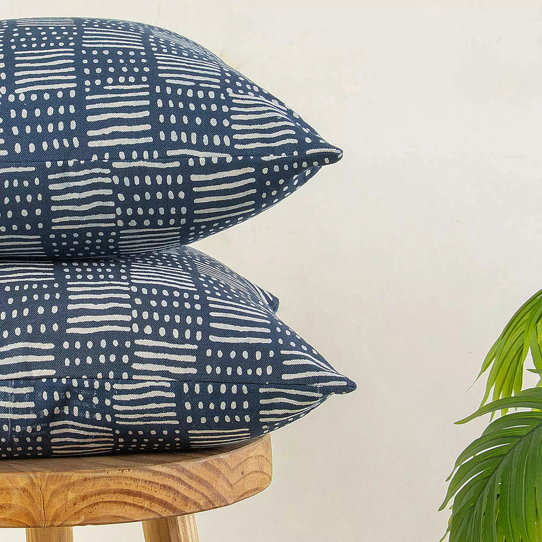 Indigo Hand Block Printed Canvas Cushion Cover